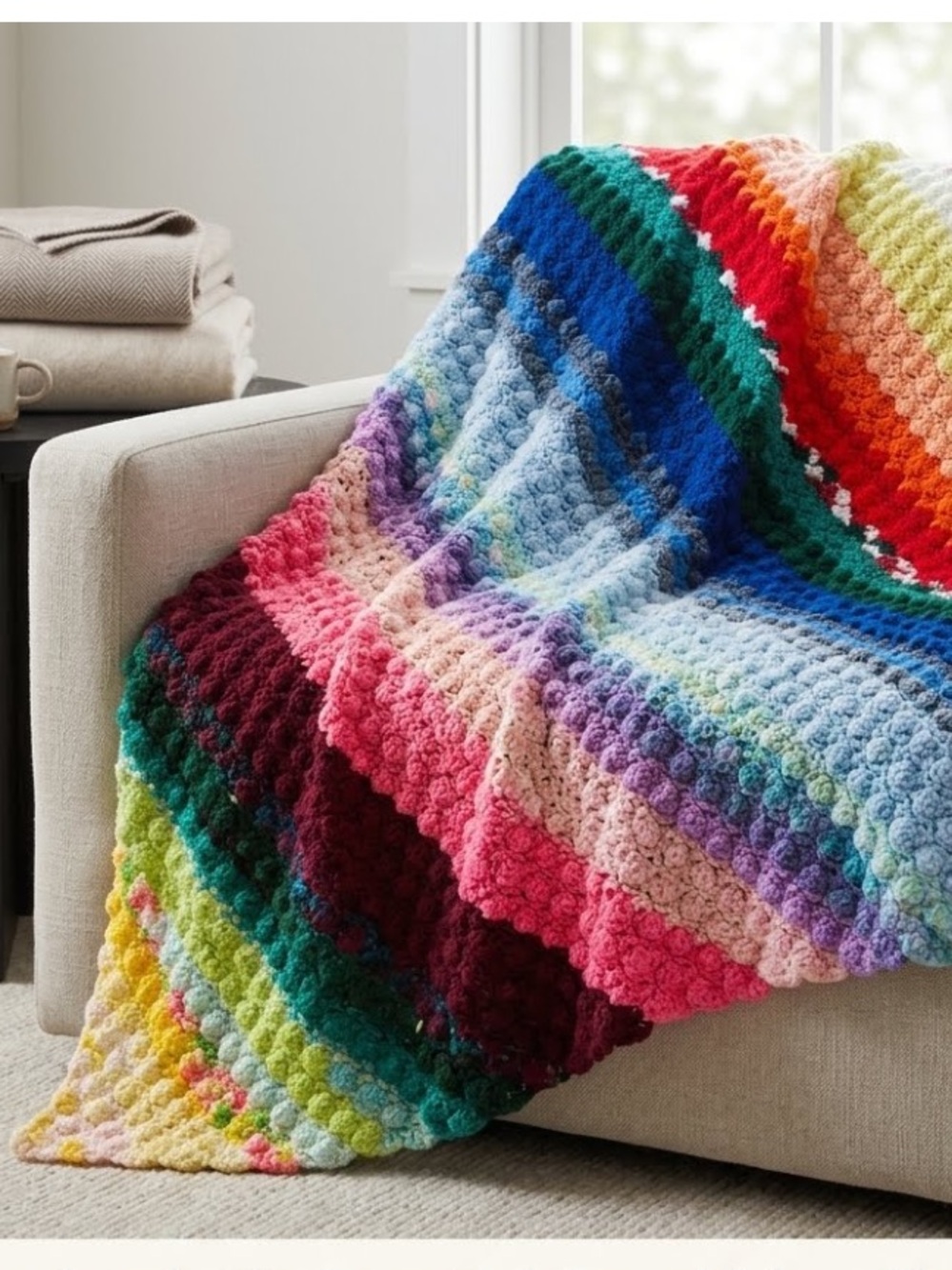 Handmade rainbow Crochet Scrap Lapghan
Afghan Blanket 34 x 40